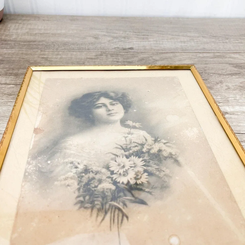 Vintage Photograph of a‎ Woman in Brass Frame 8x10